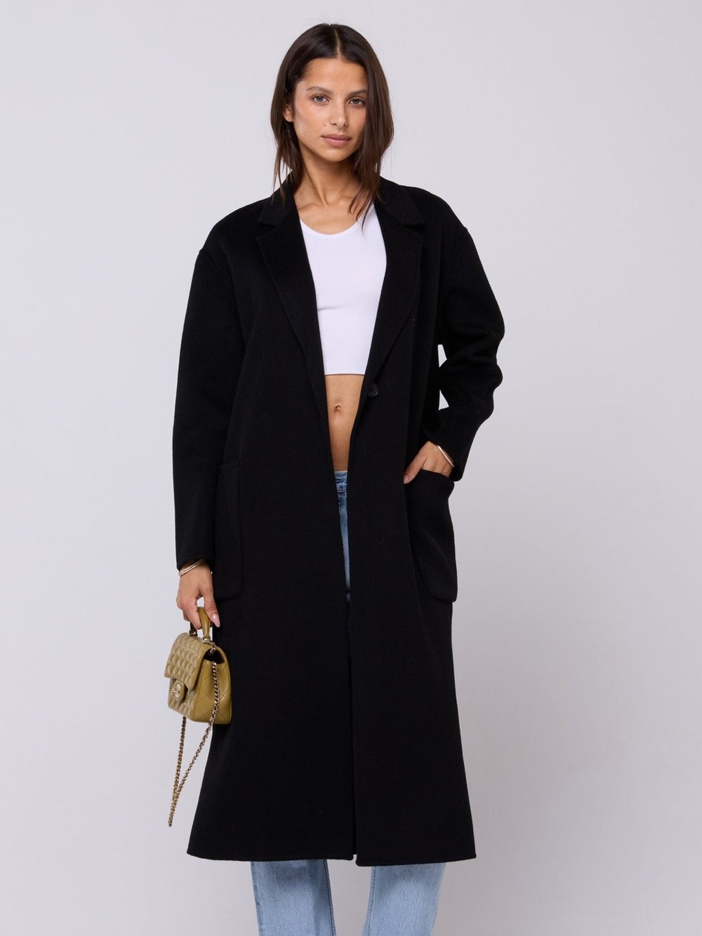 RESA Ryder Full Length Black Wool-Blend Coat